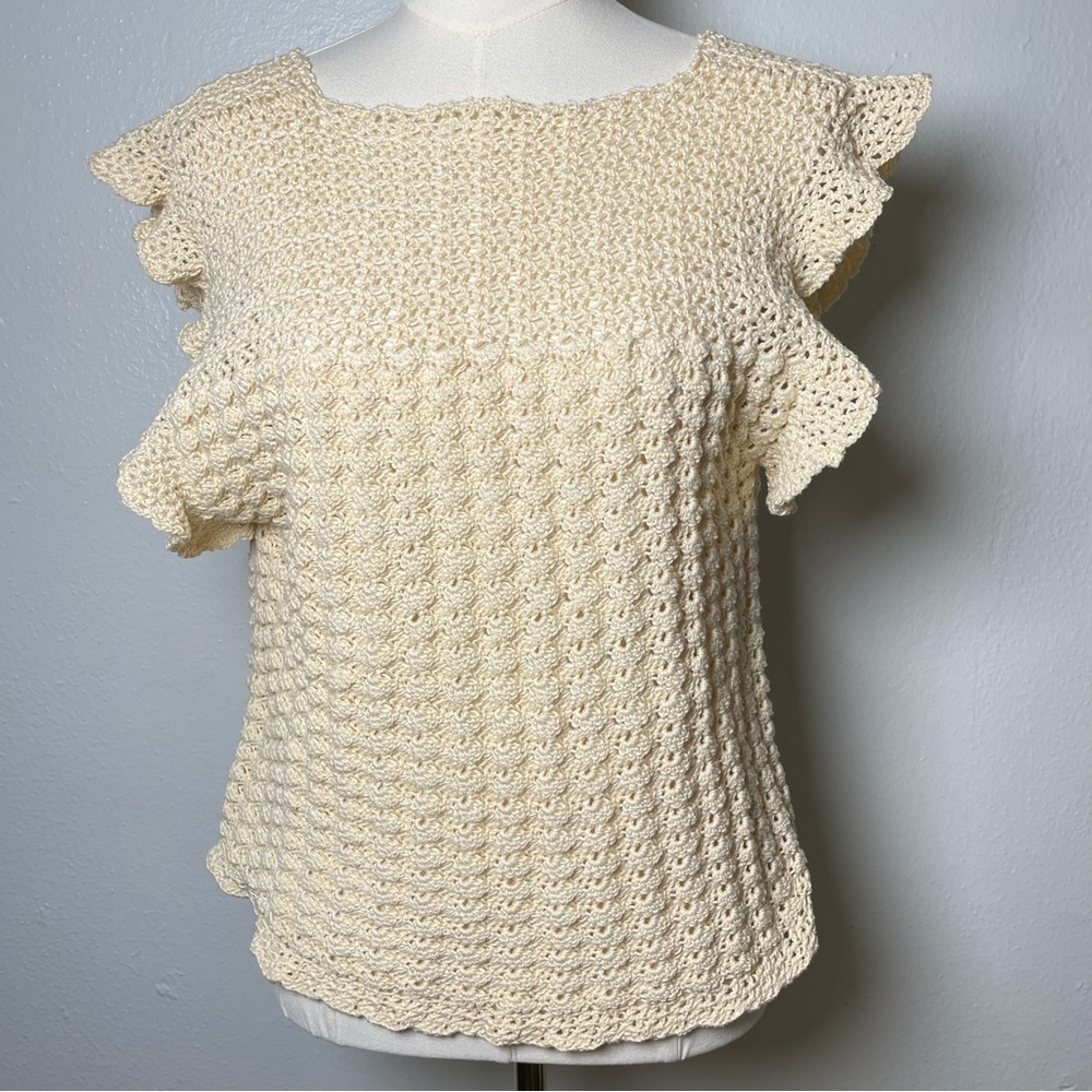 Sexy Low Back with flutter sleeves Handmade Cream Crochet